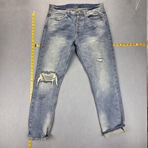 Selvedge Jeans Mens Blue Madness Tapered Button Fly Thrashed Fits‎ 32x30